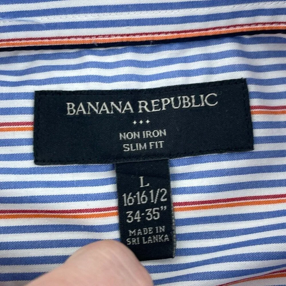 Banana Republic Mens Non-Iron Slim Fit Striped Dress Shirt Size L 0897